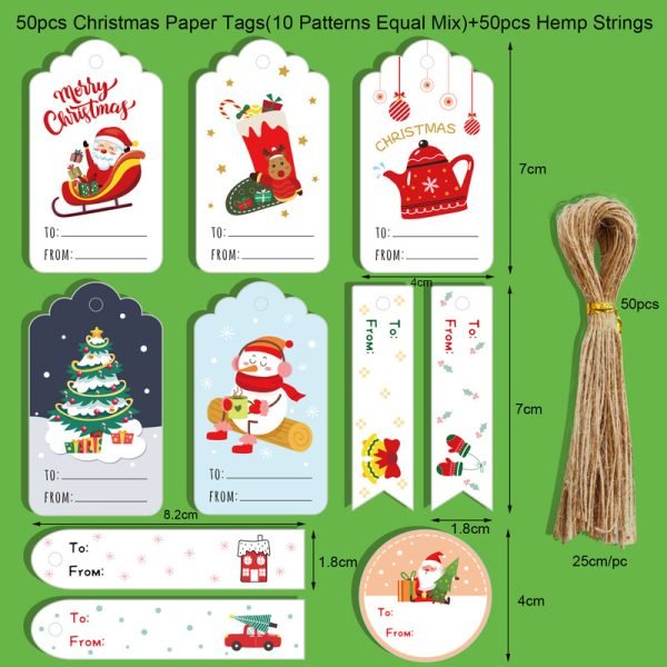 Painted Kraft Paper Christmas Party Gift Packaging Hang Tags 50 Sets a