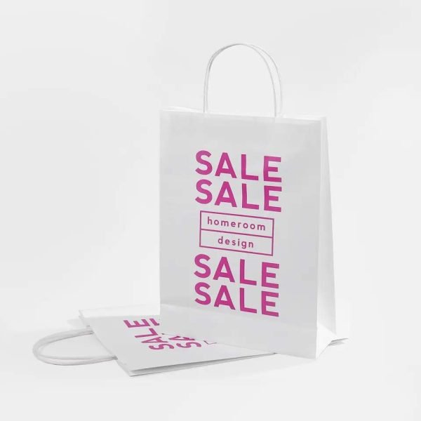 White Kraft Logo Paper Bag With Own Logo For Shopping d