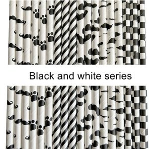 blackandwhite paper straws pattern