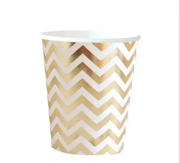 Bulk Golden Reflective Wavy Grain Paper Tableware Sets cup