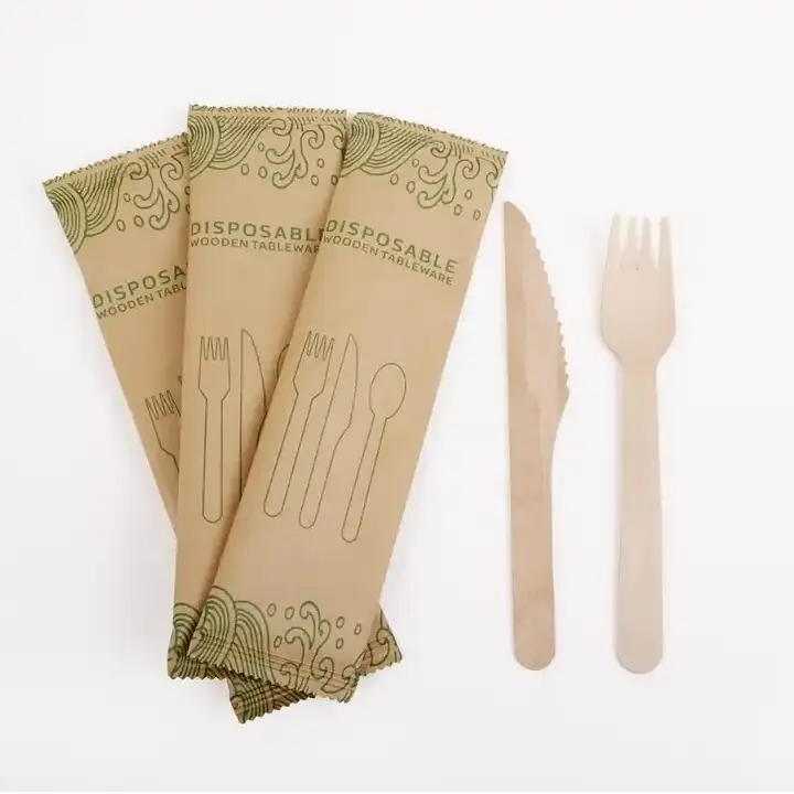 Disposable Packing Cutlery Set Wooden ForkKnife and Paper Napkin Set
