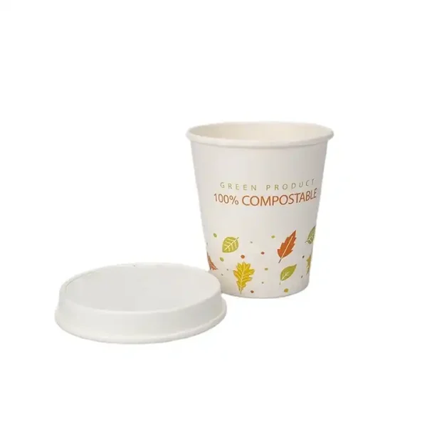 PLA Coated 100 Biodegradable Disposable Paper Cup with paper lid