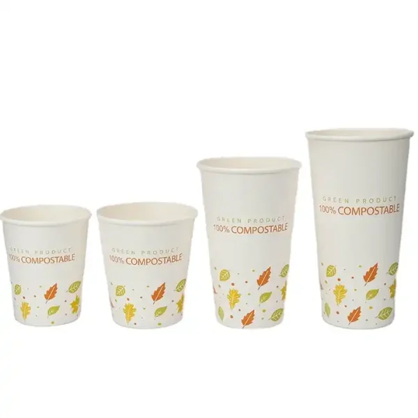 PLA Coated 100 Biodegradable Disposable Paper Cup with various size