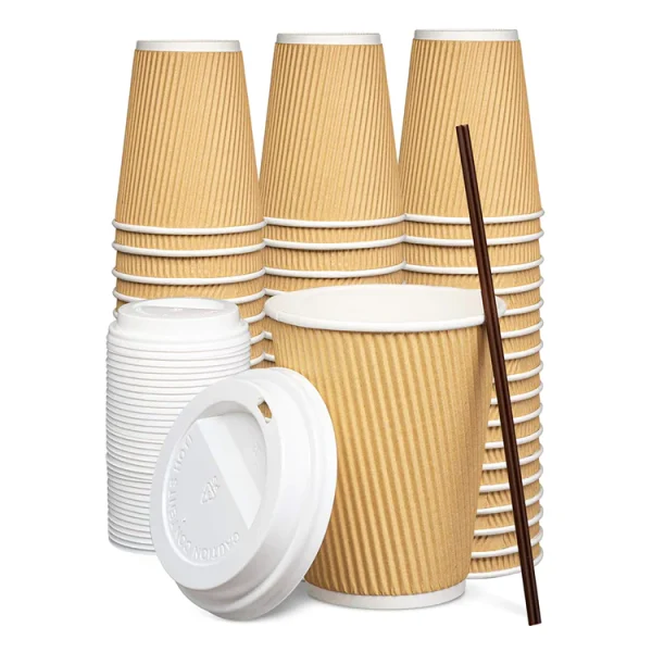 Biodegradable Disposable PLA Printed Design Compostable Bamboo Paper Cup with Lids for Hot Coffee and Tea1