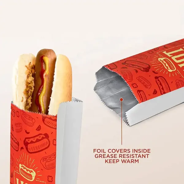 Custom Eco Takeaway BBQ Fast Food Hot Dog Sandwich Burger Packaging Bag inside
