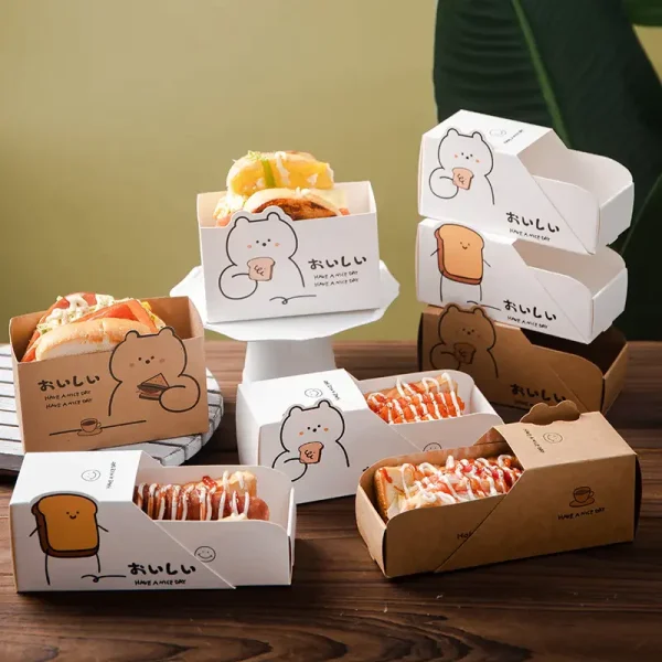 Custom Hot Dog Breakfast Bread Lunch Egg Drop Sandwich Paper Packaging Drawer Box for Food1