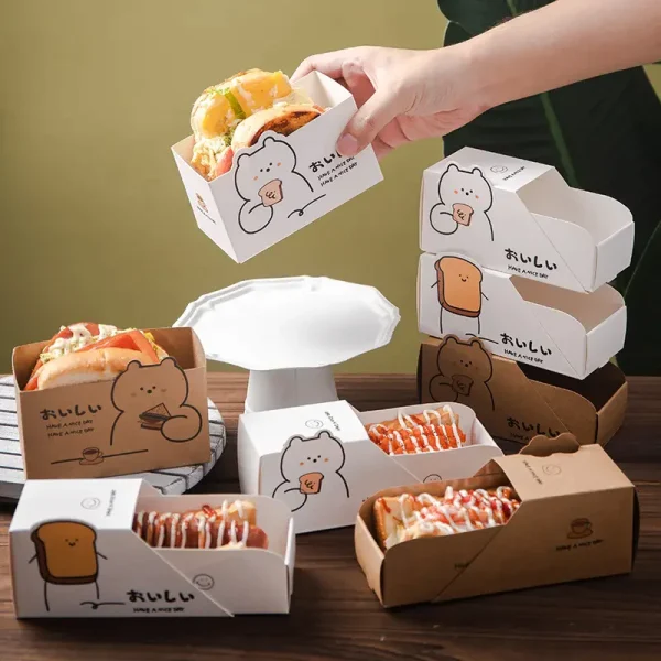 Custom Hot Dog Breakfast Bread Lunch Egg Drop Sandwich Paper Packaging Drawer Box for Food2