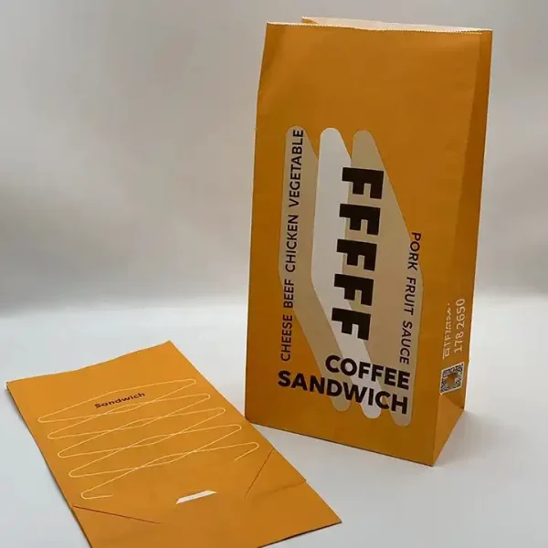 Custom Logo Biodegradable Kraft Chips Popcorn Packaging Takeaway Food Paper Bag