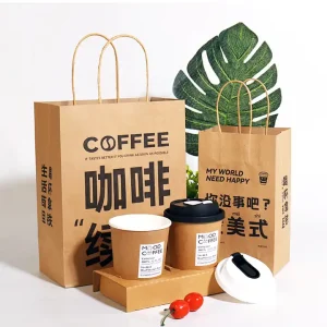 Custom Logo Printed Eco Recycle Craft Paper Bag with Handles for food take away