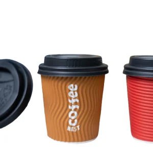 Custom Printed Disposable Corrugated Ripple Coffee Paper Cup with Lids1