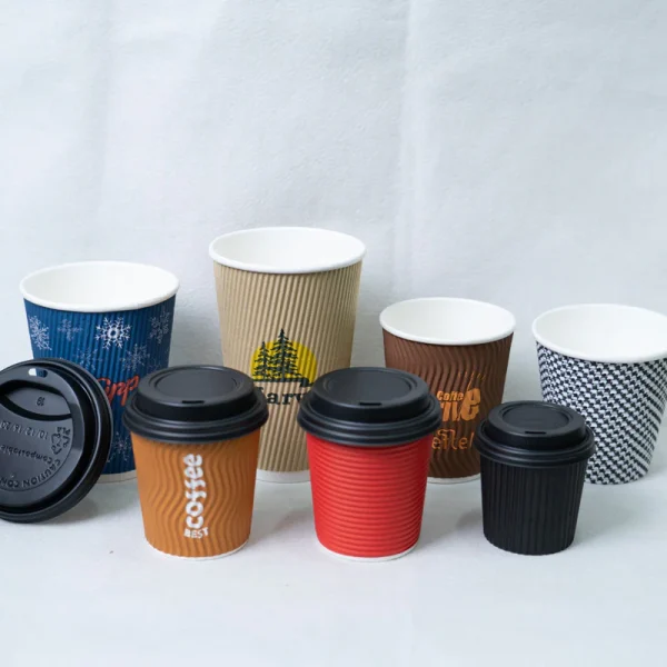 Custom Printed Disposable Corrugated Ripple Coffee Paper Cup with Lids2