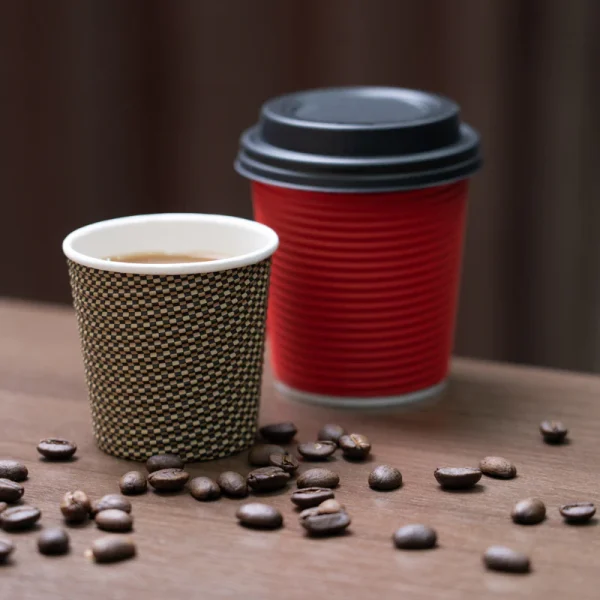 Custom Printed Disposable Corrugated Ripple Coffee Paper Cup with Lids3