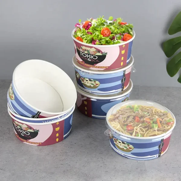 Disposable Food Container Waterproof Grease Proof Kraft Paper Soup Bowl with Paper Lid1