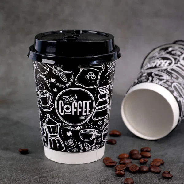 Eco Friendly Insulated Rippled Double Wall Paper Hot Coffee Cups With Lids