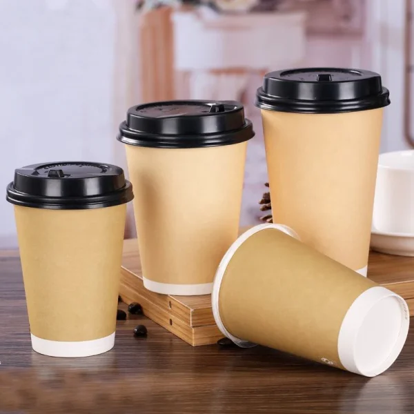 Wholesale Cheap Custom Kraft Paper Cup Double Wall Disposable with Lids and Sleeve