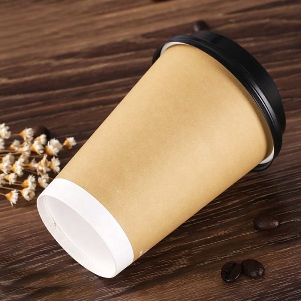 Wholesale Cheap Custom Kraft Paper Cup Double Wall Disposable with Lids and Sleeve2