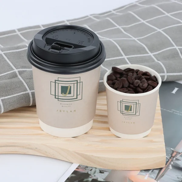 Wholesale Cheap Custom Kraft Paper Cup Double Wall Disposable with Lids and Sleeve3