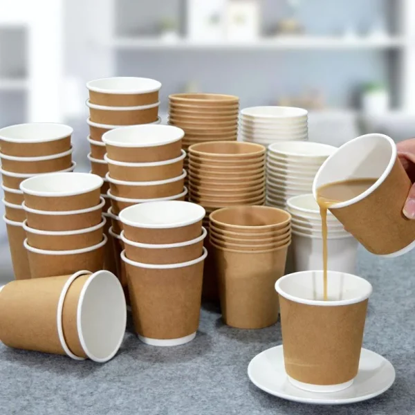 Wholesale Cheap Custom Kraft Paper Cup Double Wall Disposable with Lids and Sleeve4