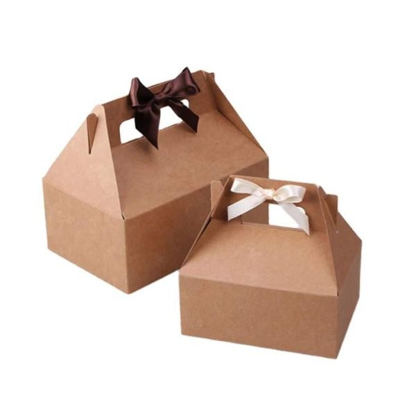 Brown Craft Cake Box Custom Printing Logo With Handle Wedding Box Packaging factory