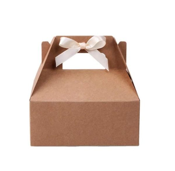 Brown Craft Cake Box Custom Printing Logo With Handle Wedding Box Packaging wholesale