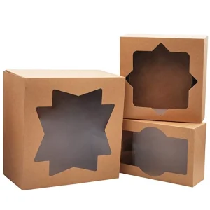 Cardboard Transparent Food Box Packaging Square Kraft Paper Cake Boxes With Window