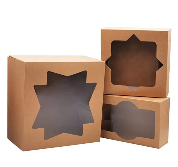 Cardboard Transparent Food Box Packaging Square Kraft Paper Cake Boxes With Window