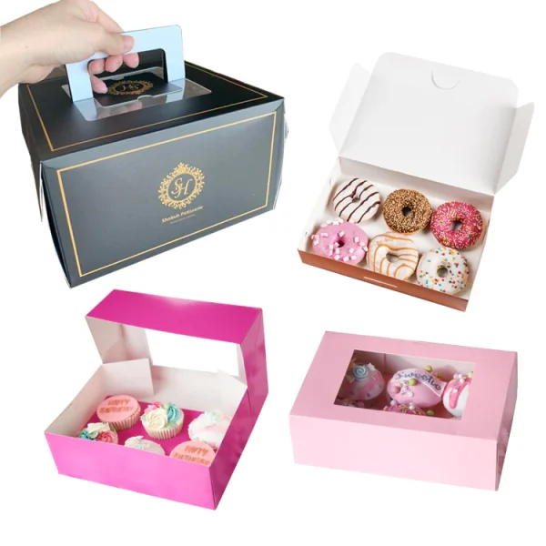 Custom Logo Printed Bread Bakery Cookie Pack Cardboard Paper Boxes With Handle wholesale