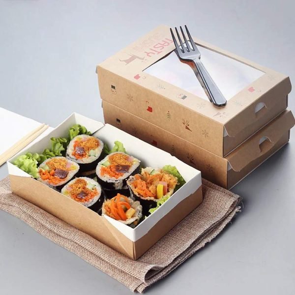 Custom Logo Printed Paper Sushi Kraft Paper Takeaway Box With Windows factory