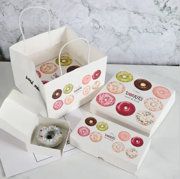 Custom Printed Logo Food Grade Paper Doughnut Cake Donut Box set