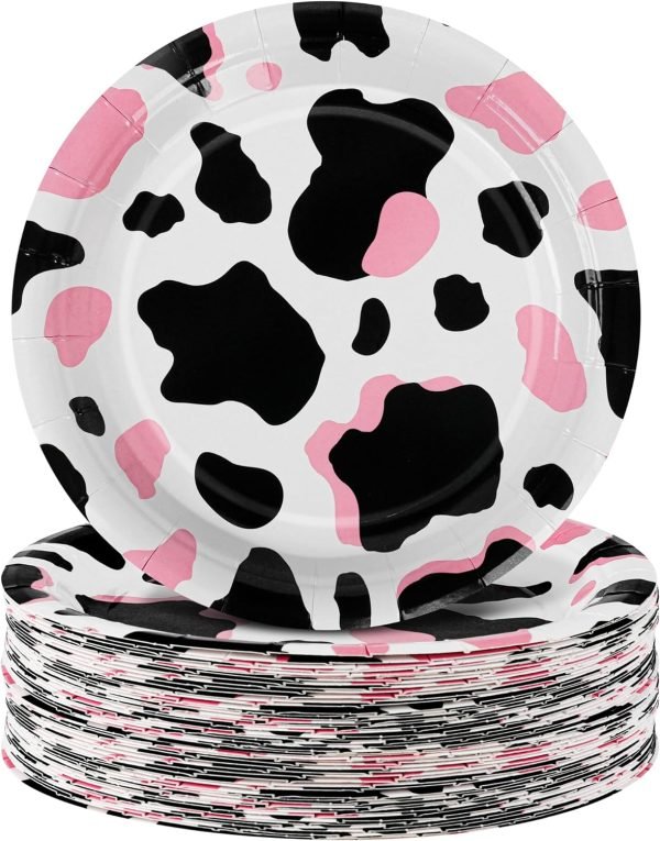 Cow Printed Party Plates pink and black