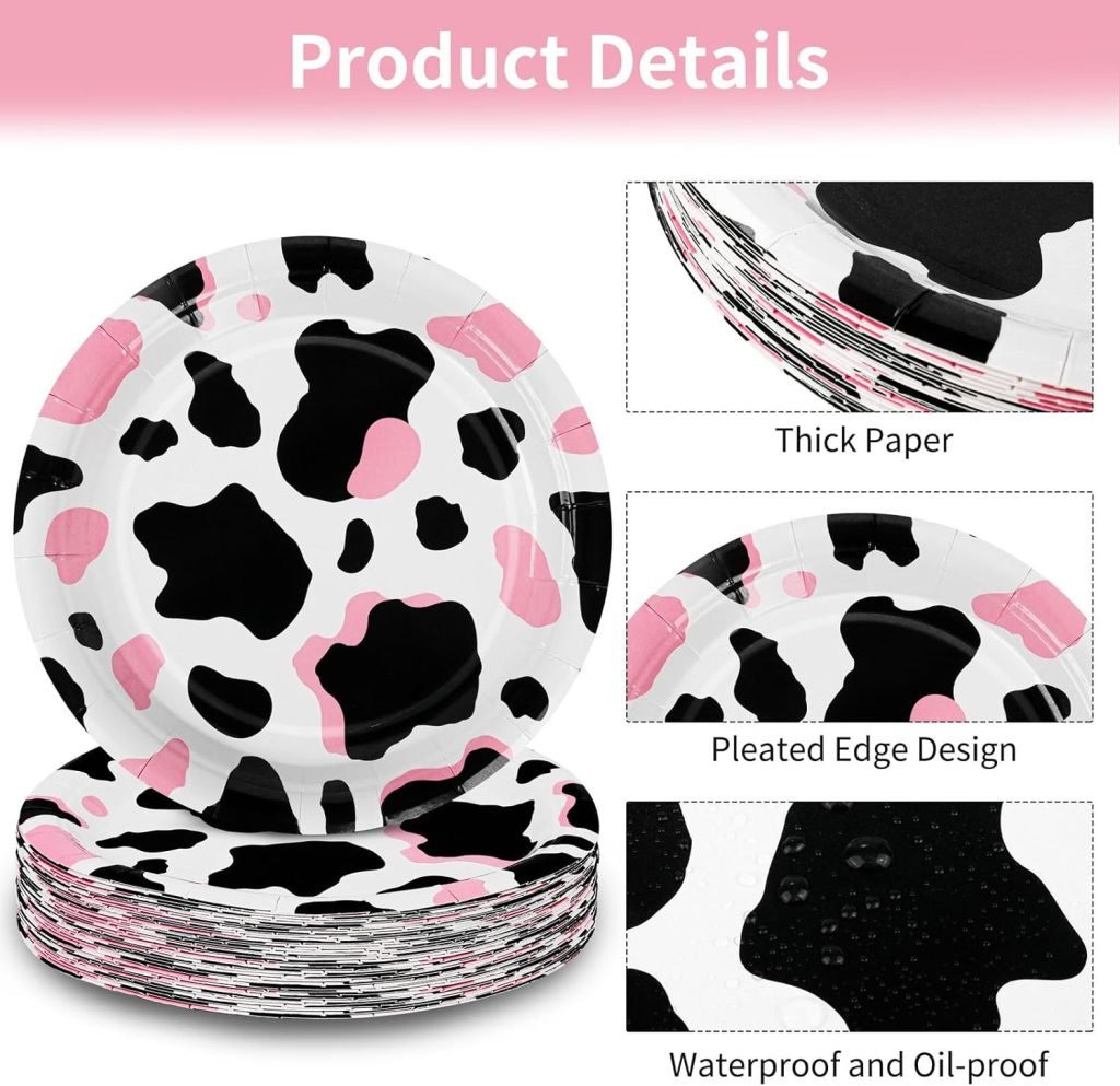 Cow Printed Party Plates pink and black product details