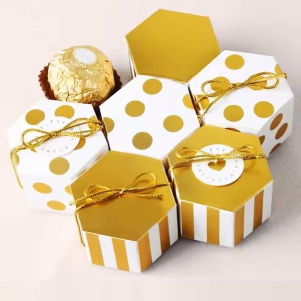 Custom Printed Hexagon Paper Candy Box for Weddings
