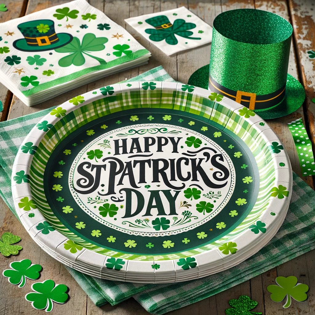 paper plates and napkins designed for a St. Patrick's Day celebration